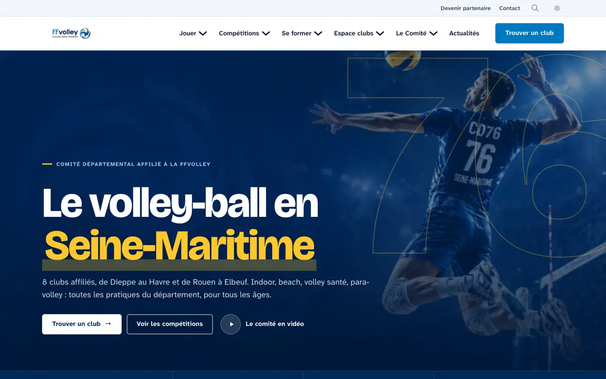 Page d’accueil du site du Comité de Volley-Ball de Seine-Maritime sur ordinateur