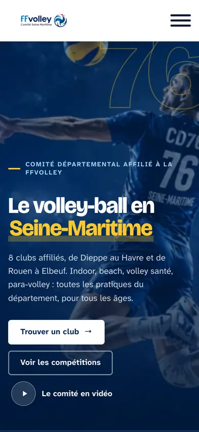 Page d’accueil du site du Comité de Volley-Ball de Seine-Maritime sur téléphone